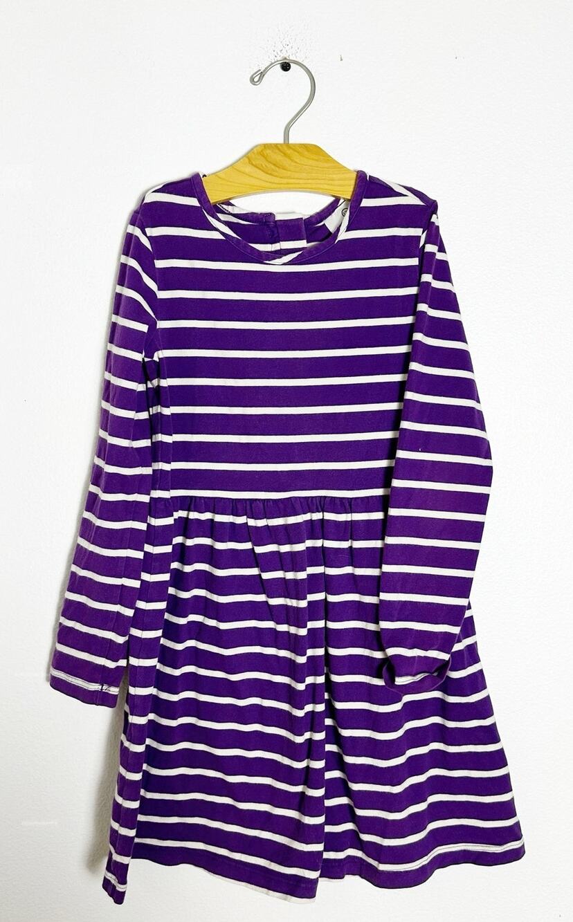 Hanna Andersson Purple White Striped Casual Midi Dress sz 6-7 (120 cm)